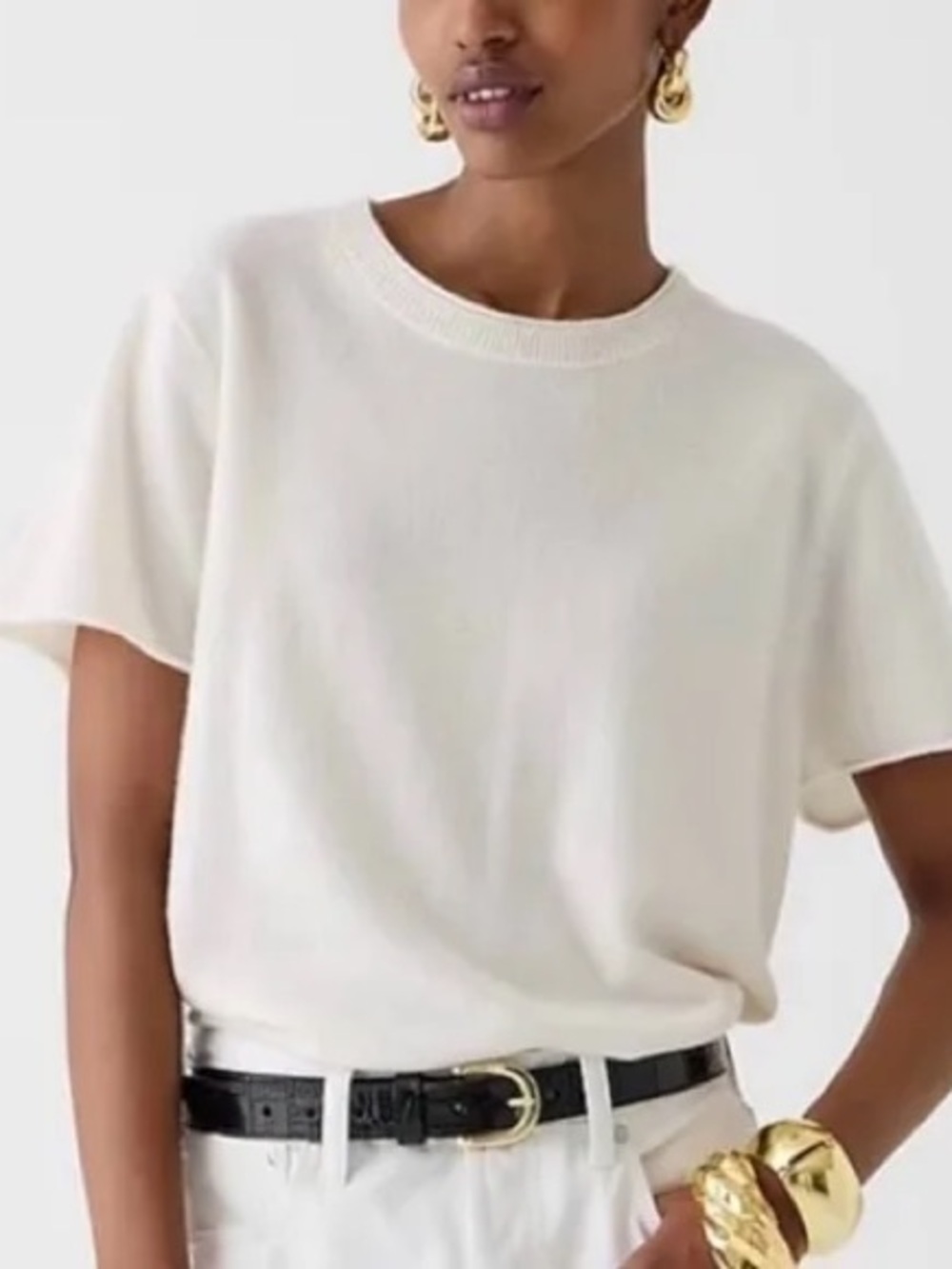 J.Crew 100% Cashmere Relaxed T-Shirt Sweater Ivory Cream Womens Small Luxury